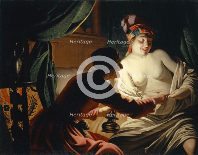 Flea Hunting in the Candlelight, 1650. Creator: Gerrit van Honthorst.