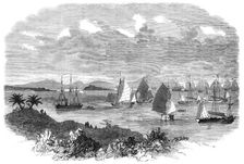 Fleet of Chinese junks, with H.M.S. Opossum, preparing to attack pirates at How-Chow, 1865. Creator: Unknown