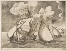 Fleet of Galleys Escorted by a Caravel from The Sailing Vessels, 1561-65. Creator: Frans Huys