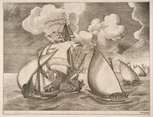Fleet of Galleys Escorted by a Caravel from The Sailing Vessels, 1561-65. Creator: Frans Huys