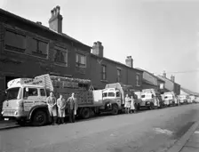 Fleet of soft drinks delivery lorries, Mexborough, South Yorkshire, 1961. Creator: Michael Walters