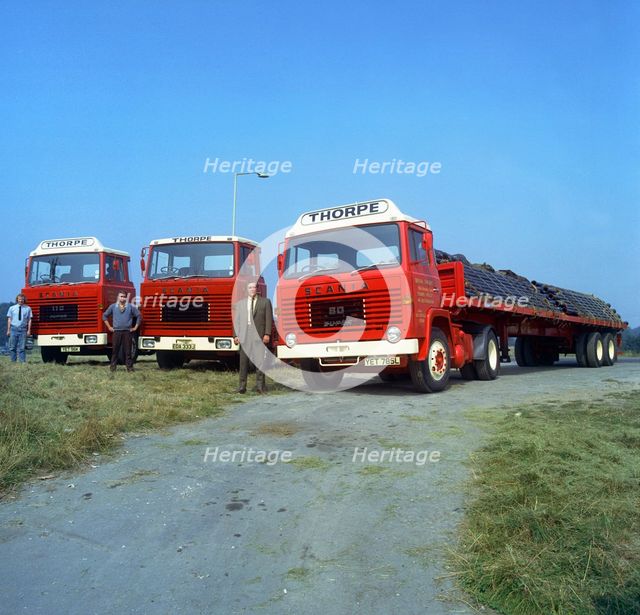 Fleet of Scania lorries, Rotherham, South Yorkshire, 1972. Creator: Michael Walters.
