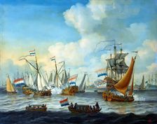 Fleet Manoeuvres Performed in the Ijsselmeer for Peter I During His Visit to Amsterdam, 1698. Creator: Adam Silo