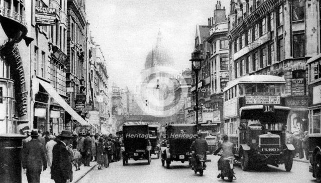 Fleet Street as seen from opposite Salisbury Court, London, 1926-1927. Artist: Unknown