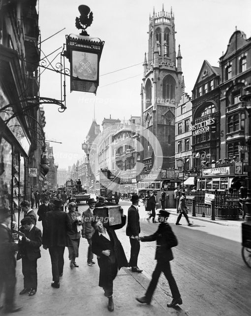 Fleet Street looking west, City of London, 1920s. Creator: George Davison Reid.