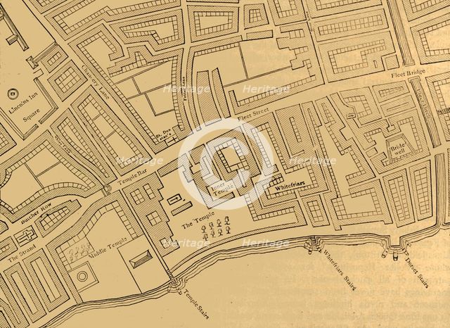 'Fleet Street, The Temple, Etc., From a Map of London, Published 1720', (1897).  Creator: Unknown.
