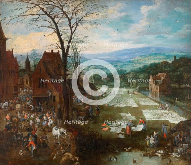 Flemish Market and Washing Place, c1620. Creator: Jan Brueghel the Elder.