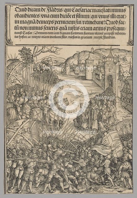 Flemish Rebellion, plate 7 from Historical Scenes from the Life of Emperor...printed c. 1520. Creator: Wolf Traut.