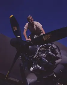 Flexible performance of C-47 transport planes is due in part to their..., Long Beach, Calif., 1942. Creator: Alfred T Palmer