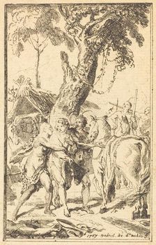 Flight of M. de Belle-Isle, Prisoner with theAttakapas [right], 1767. Creator: Gabriel de Saint-Aubin