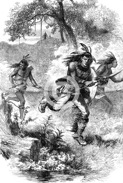 Flight of Native Americans after a massacre of settlers, c17th century (c1880). Artist: Unknown
