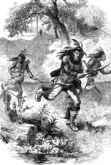 Flight of Native Americans after a massacre of settlers, c17th century (c1880)