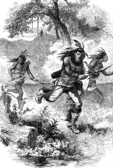 Flight of Native Americans after a massacre of settlers, c17th century (c1880)