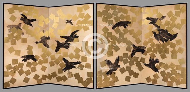 Flight of crows in a snow storm, 19th-20th century. Creator: Mochizuki Gyokusen.