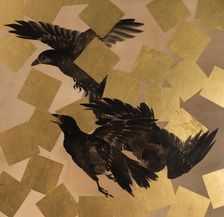 Flight of crows in a snow storm, 19th-20th century. Creator: Mochizuki Gyokusen