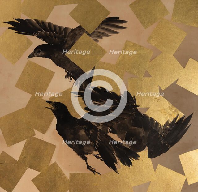 Flight of crows in a snow storm, 19th-20th century. Creator: Mochizuki Gyokusen.