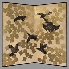 Flight of crows in a snow storm, 19th-20th century. Creator: Mochizuki Gyokusen
