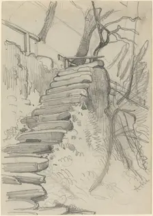 Flight of Stone Steps in a Garden. Creator: Adolph Menzel