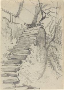 Flight of Stone Steps in a Garden. Creator: Adolph Menzel