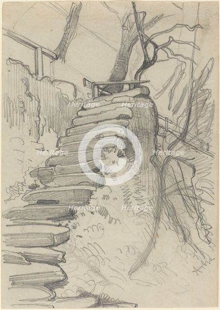 Flight of Stone Steps in a Garden. Creator: Adolph Menzel.