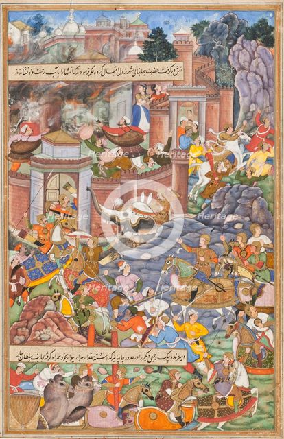 Flight of Sultan Bahadur During Humayun's Campaign in Gujarat, 1535..., c1590. Creator: Unknown.