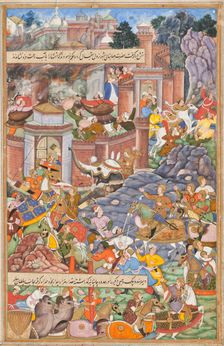 Flight of Sultan Bahadur During Humayun's Campaign in Gujarat, 1535..., c1590. Creator: Unknown