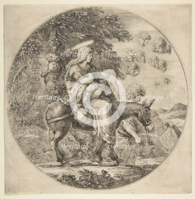 Flight into Egypt, a round composition, ca. 1662. Creator: Stefano della Bella.