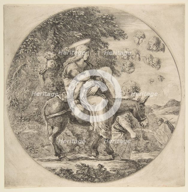Flight into Egypt, a round composition, ca. 1662. Creator: Stefano della Bella.