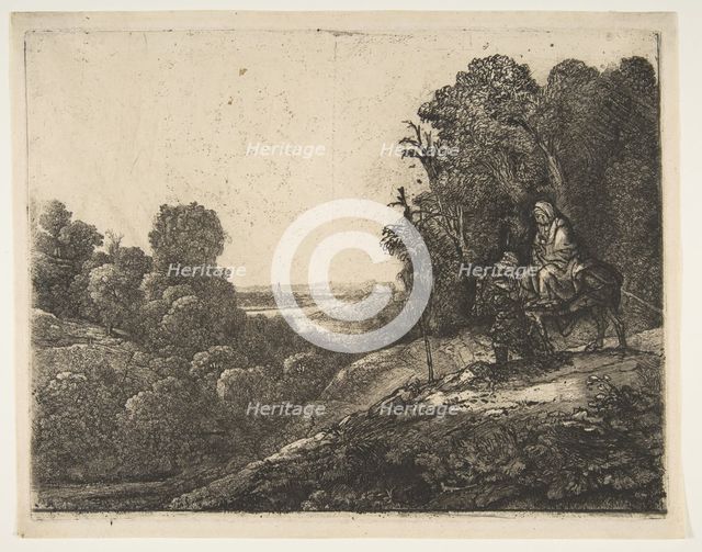 Flight into Egypt: Altered from Tobias and the Angel by Hercules Segers, ca. 1653. Creator: Rembrandt Harmensz van Rijn.