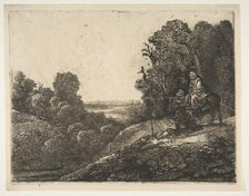 Flight into Egypt: Altered from Tobias and the Angel by Hercules Segers, ca. 1653. Creator: Rembrandt Harmensz van Rijn