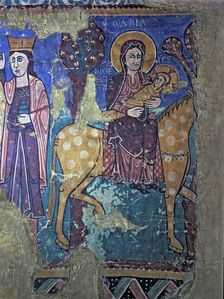 Flight into Egypt detail of the fresco from the church of Navasa (Huesca)