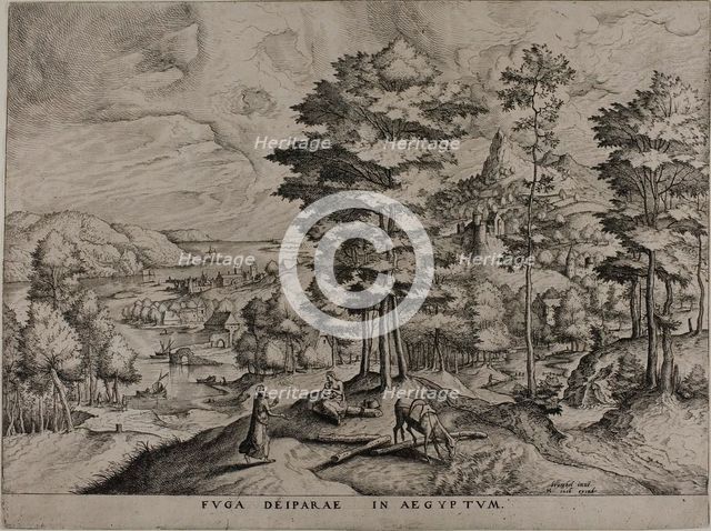Flight into Egypt, from The Large Landscapes, 1555/56. Creator: Johannes van Doetecum I.