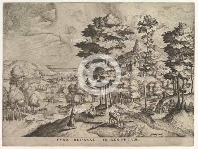 Flight into Egypt (Fuga deiparae in Aegyptum) from The Large Landscapes, ca. 1555-56. Creator: Johannes van Doetecum I.