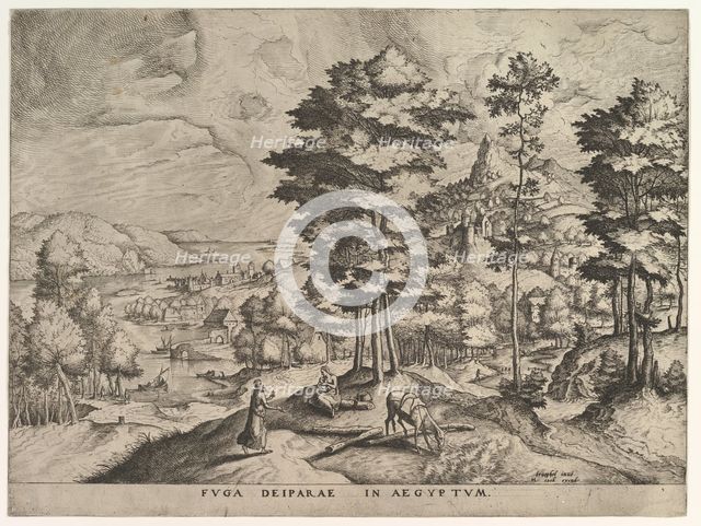 Flight into Egypt (Fuga deiparae in Aegyptum) from The Large Landscapes, ca. 1555-56. Creator: Johannes van Doetecum I.