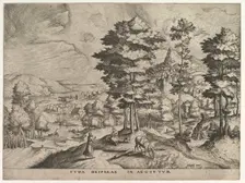 Flight into Egypt (Fuga deiparae in Aegyptum) from The Large Landscapes, ca. 1555-56. Creator: Johannes van Doetecum I