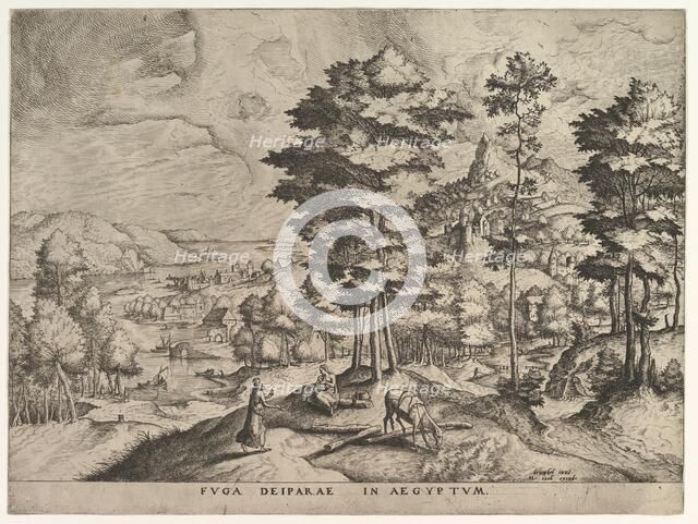 Flight into Egypt (Fuga deiparae in Aegyptum) from The Large Landscapes, ca. 1555-56. Creator: Johannes van Doetecum I.