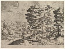 Flight into Egypt (Fuga deiparae in Aegyptum) from The Large Landscapes, ca. 1555-56. Creator: Johannes van Doetecum I