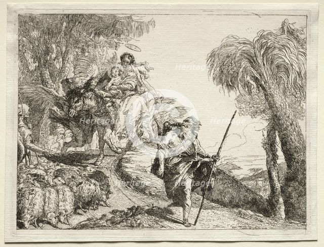 Flight into Egypt: The Holy Family and the Flock of Sheep. Creator: Giovanni Domenico Tiepolo (Italian, 1727-1804).