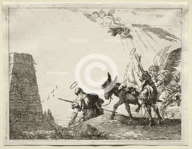 Flight into Egypt: The Holy Family Passing near a Pyramid. Creator: Giovanni Domenico Tiepolo (Italian, 1727-1804).