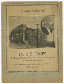 Flier advertising S.S. Jones farewell meeting, ca. 1924. Creator: Unknown