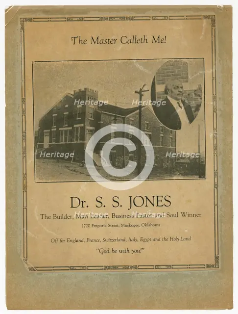 Flier advertising S.S. Jones farewell meeting, ca. 1924. Creator: Unknown.