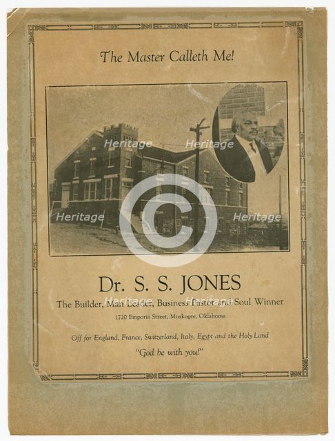 Flier advertising S.S. Jones farewell meeting, ca. 1924. Creator: Unknown.