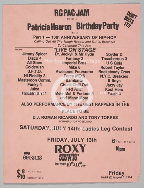 Flier for “Patricia Hearon Birthday Party" designed by Van Silk, July 13 1984. Creator: Unknown.