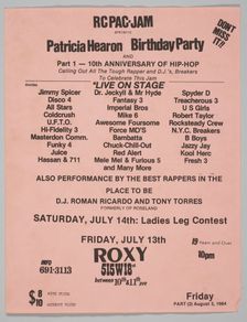 Flier for Patricia Hearon Birthday Party" designed by Van Silk, July 13 1984. Creator: Unknown