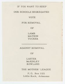 Flier with segregationist voting guide, 1959. Creator: Unknown