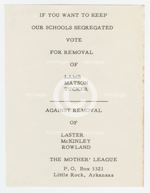 Flier with segregationist voting guide, 1959. Creator: Unknown.