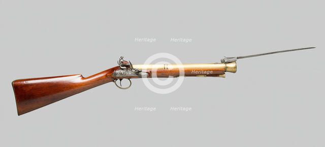 Flintlock Blunderbuss with Spring-Bayonet, England, 1820. Creator: Unknown.
