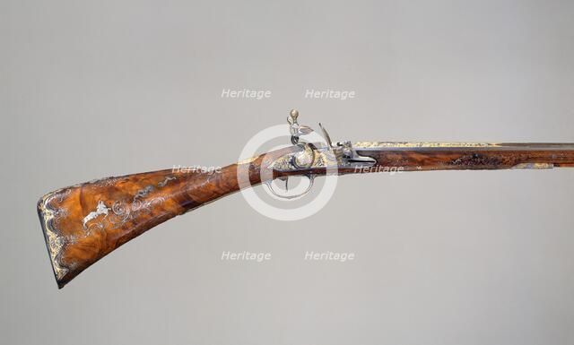 Flintlock Gun, French, Saint-Etienne, dated 1735. Creators: Louis Jaley, Nicolas Carteron, Joseph Blachon.
