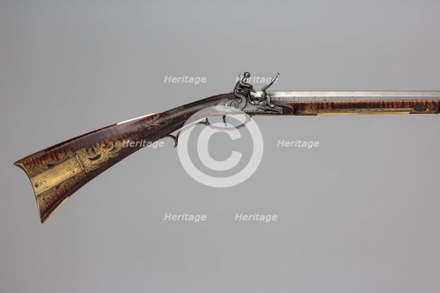 Flintlock Longrifle, American, Philadelphia, ca. 1810-20. Creator: Jacob Kuntz.