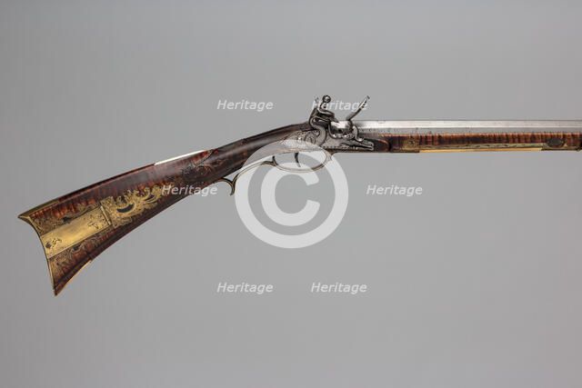 Flintlock Longrifle, American, Philadelphia, ca. 1810-20. Creator: Jacob Kuntz.
